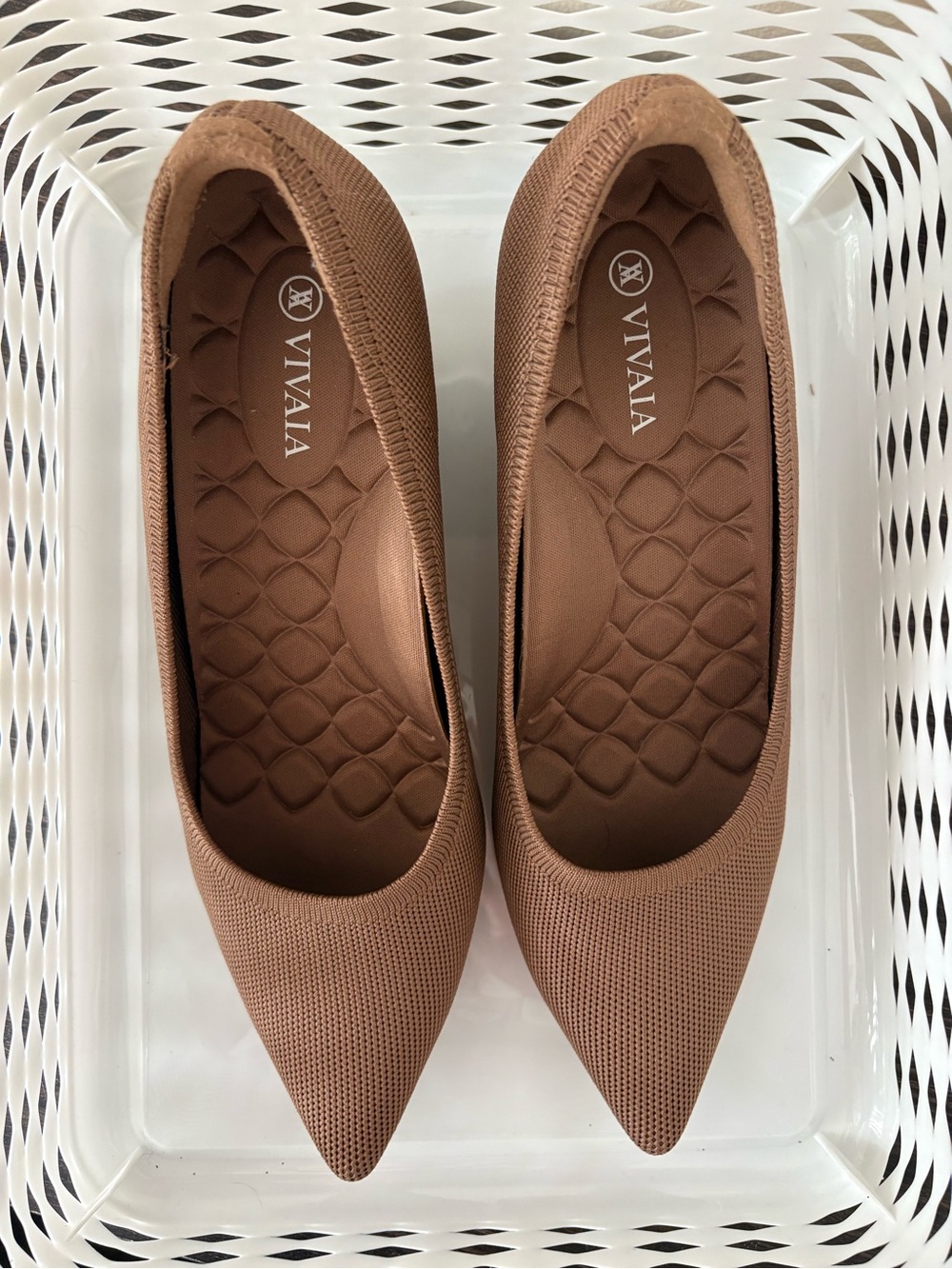 VIVAIA Pointed Toe Knit Wedge Pumps Brown Sustainable Shoes Size 39 US 8 - Picture 5 of 8